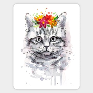 Cat with Flowers Sticker